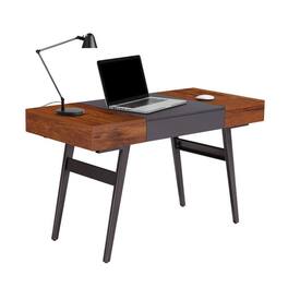 FurniFact - Black And Mahogany Wood Desk With Drawers - Brown