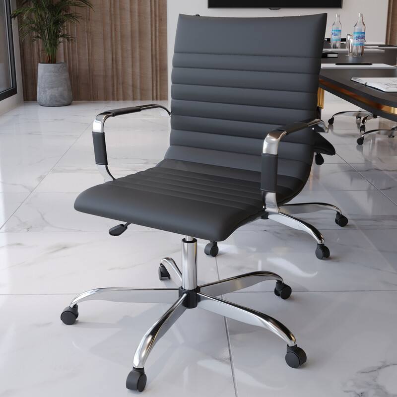 Angle. LeisureMod - Harris Mid-Back Leather Office Chair Adjustable Height Tilt Computer Task Chair with 360-Degree Swivel - Black.