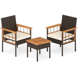 Boyel Living - 3 Piece Wicker Furniture Set with Acacia Wood Tabletop and Armrest for Balcony- 235-in W x 315-in D x 230-in H - White
