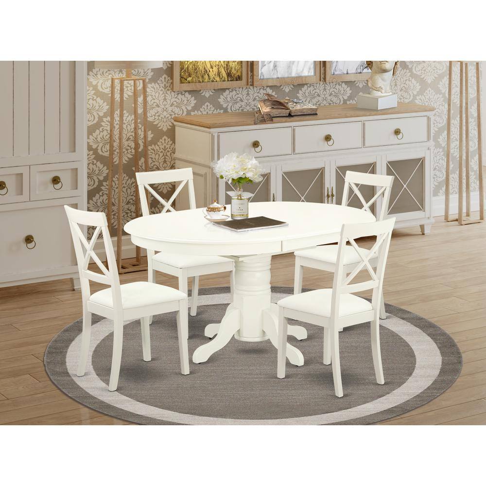 Left. East West Furniture - Dining Room Set Linen White - Brown.