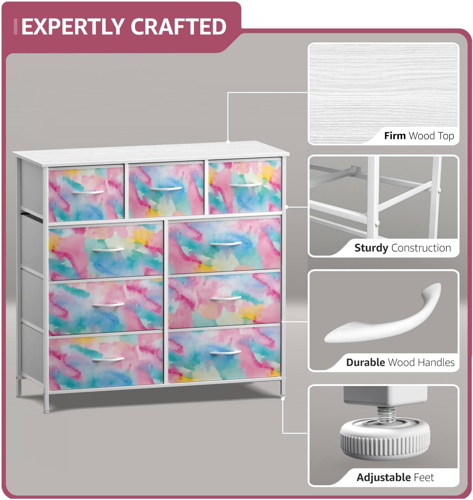 EXPERTLY CRAFTED

- Firm Wood Top
- Sturdy Construction
- Durable Wood Handles
- Adjustable Feet