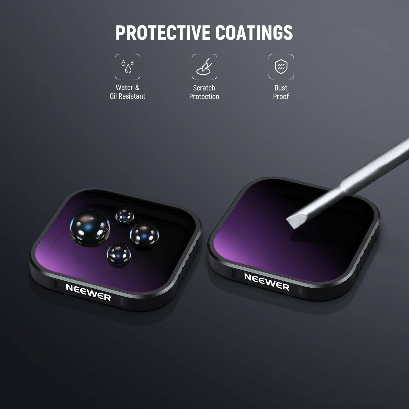 PROTECTIVE COATINGS  
Water & Oil Resistant  
Scratch Protection  
Dust Proof  
NEEWER