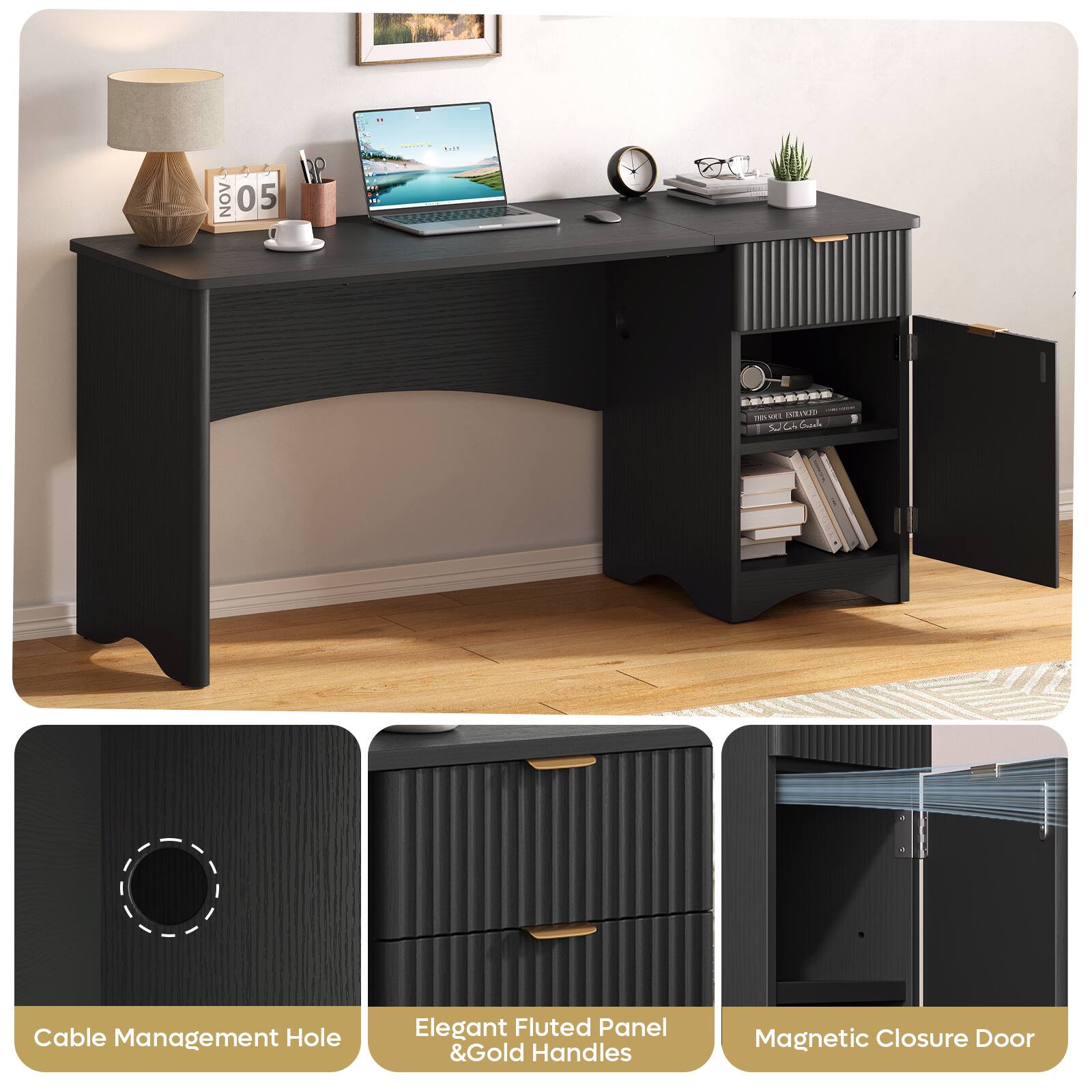 NOV 05  
32  
MARIN  
TRISSOEL NEW Su/GiGted  
Cable Management Hole  
Elegant Fluted Panel & Gold Handles  
Magnetic Closure Door
