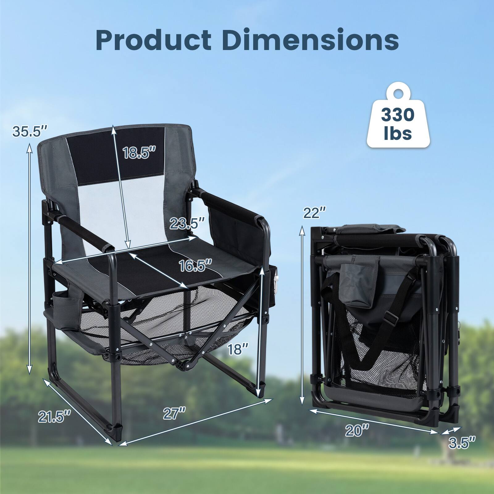Product Dimensions: 35.5" x 18.5" x 23.5" x 16.5" x 18" x 21.5" x 27" x 22" x 20" x 3.5"  
Weight Capacity: 330 lbs