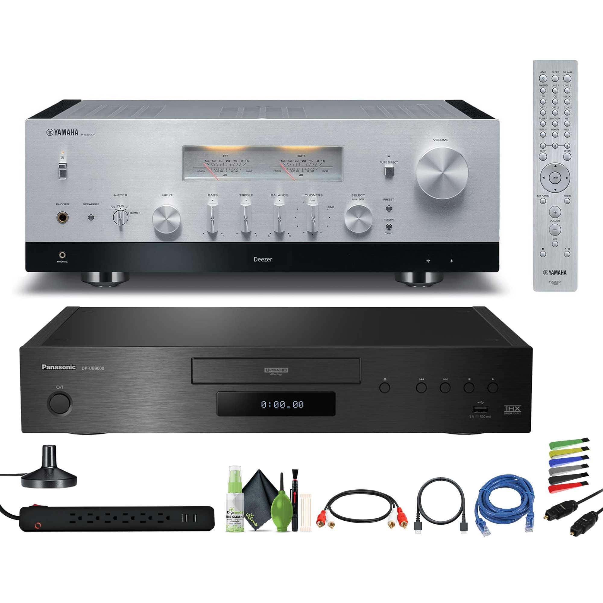 Yamaha - R-N2000A 2.1-Channel Network Stereo Receiver (Silver), Panasonic DP-UB9000 HDR UHD 4K Network Blu-ray Disc Player