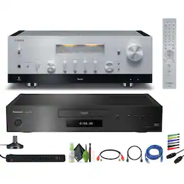 Yamaha - R-N2000A 2.1-Channel Network Stereo Receiver (Silver), Panasonic DP-UB9000 HDR UHD 4K Network Blu-ray Disc Player