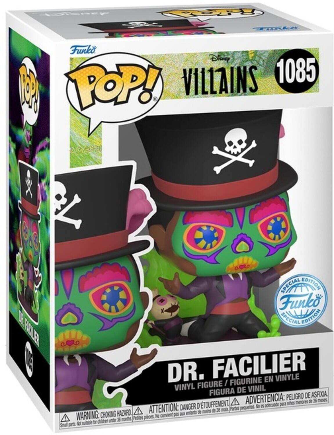 CoTeary Toppy FORke Funko Disney VILLAINS 1085 M POP! DR. FACILIER SPECIAL EDITION Funko SPECIAL EDITION DR. FACILIER EN VINYLE FIGURE / FIGURINE VINYL DE VINIL FIGURA DE ASFIXA ADVERTENCIA: PELIGRO DE AÉTUFFEMENT ATTENTION: DANGER DÉTOUFFEMENT Partes pequeas. No es adecuado para de moins de 36 mois WARNING: CHOKING HAZARD. convient pas ax entants Petites pieces. Ne chicren under 36 months Not subbie br Small pats