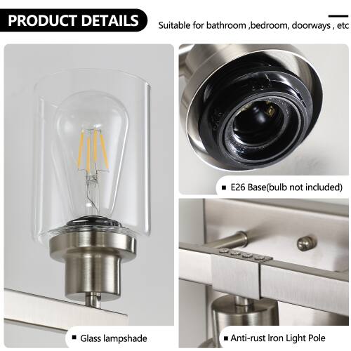 PRODUCT DETAILS

Suitable for bathroom, bedroom, doorways, etc

- E26 Base (bulb not included)
- Glass lampshade
- Anti-rust Iron Light Pole