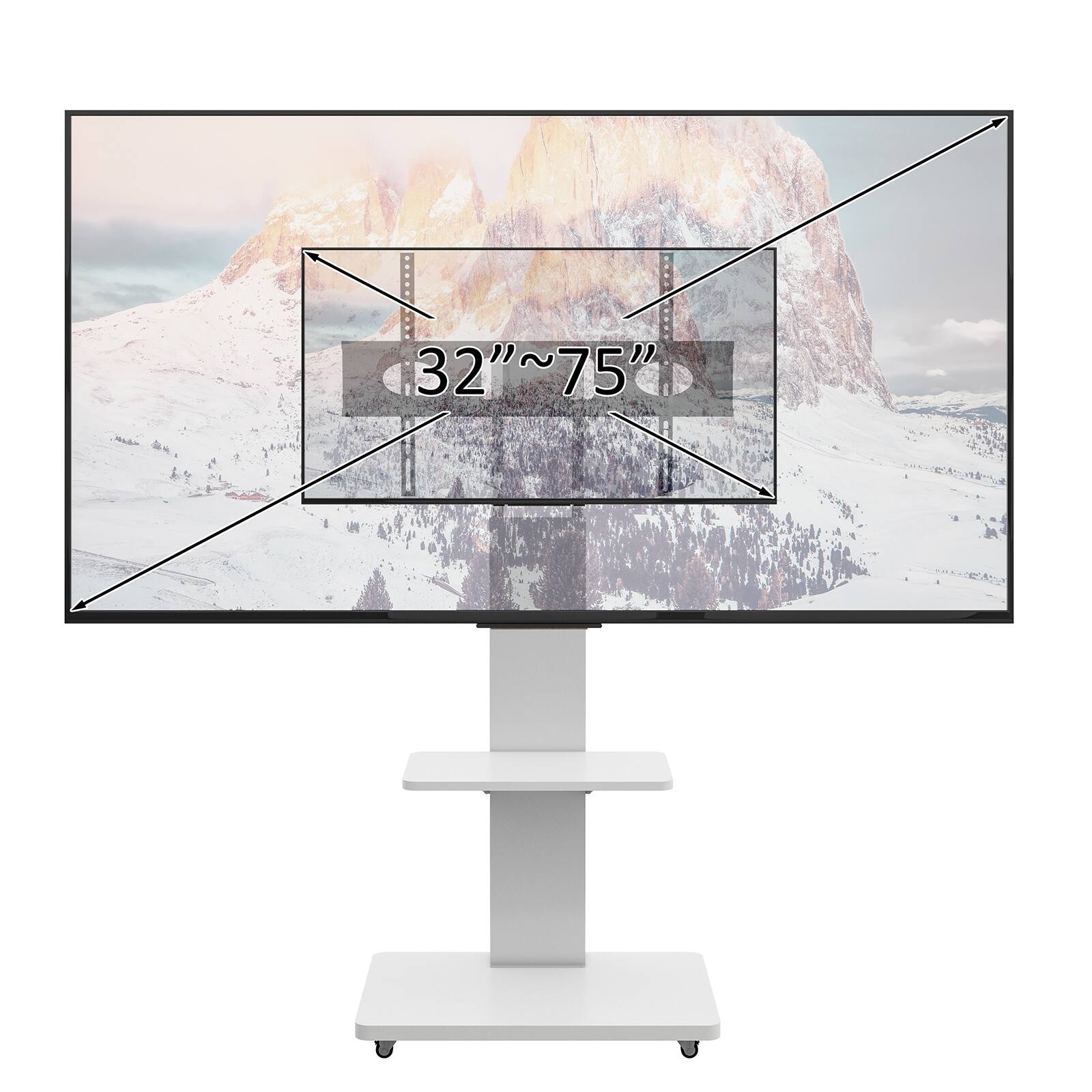 Alt View 9. Chateau Abodes - Mobile TV Stand Cart for 32-75 inch TVs with Lockable Wheels & Shelf - White.