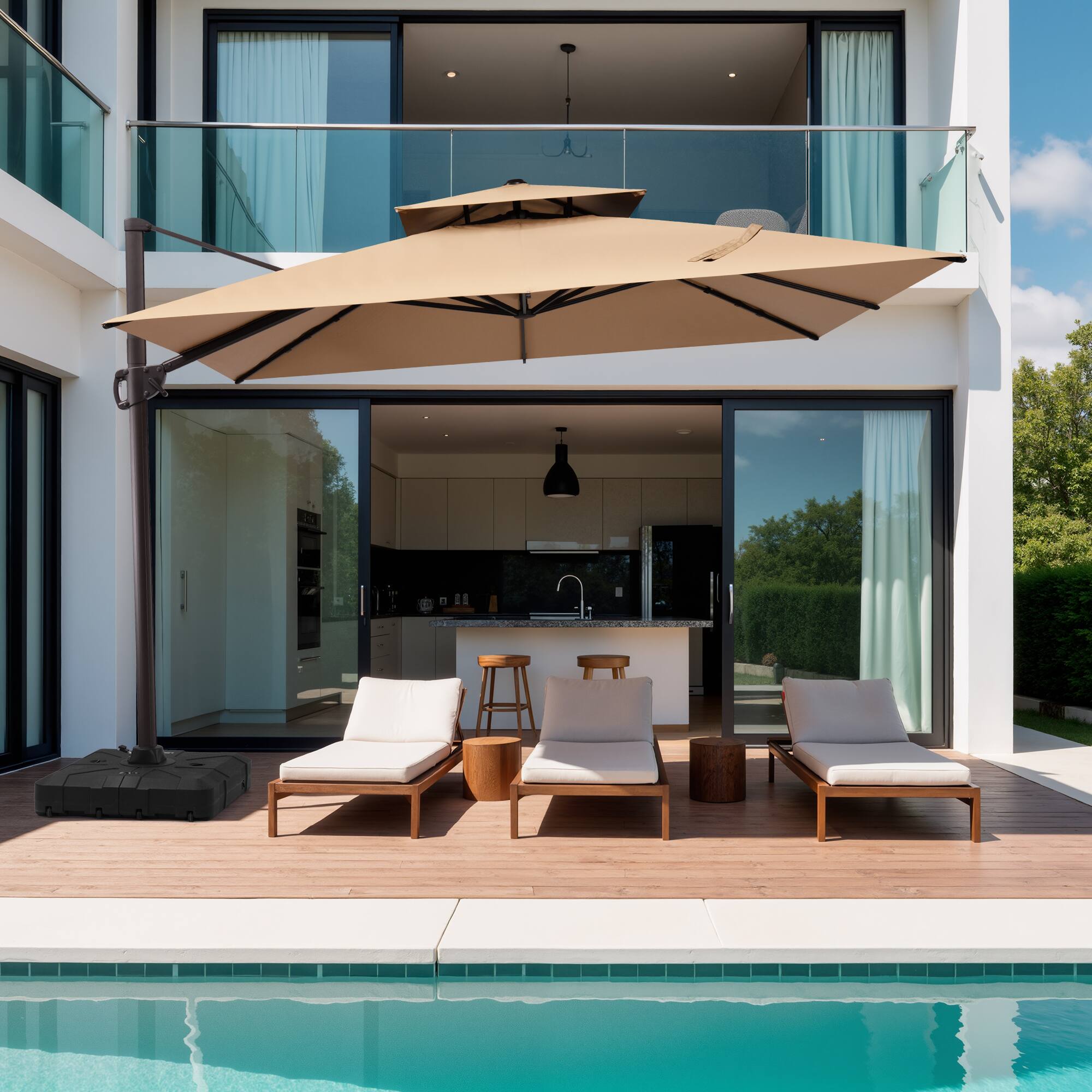 Alt View 2. Crestlive Products - Crestlive Products 11x11ft Aluminum Double Top Crank Cantilever Patio Umbrella with Base - Brown.