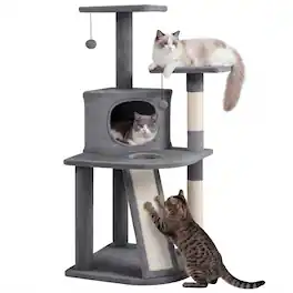 Gymax - Cat Tree Multi-Level Cat Tower w/ Top Perches & Cozy Condo Climbing Ladder Dark Gray