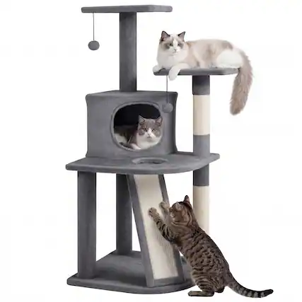 Front. Gymax - Gymax Cat Tree Multi-Level Cat Tower w/ Top Perches & Cozy Condo Climbing Ladder Dark Gray.