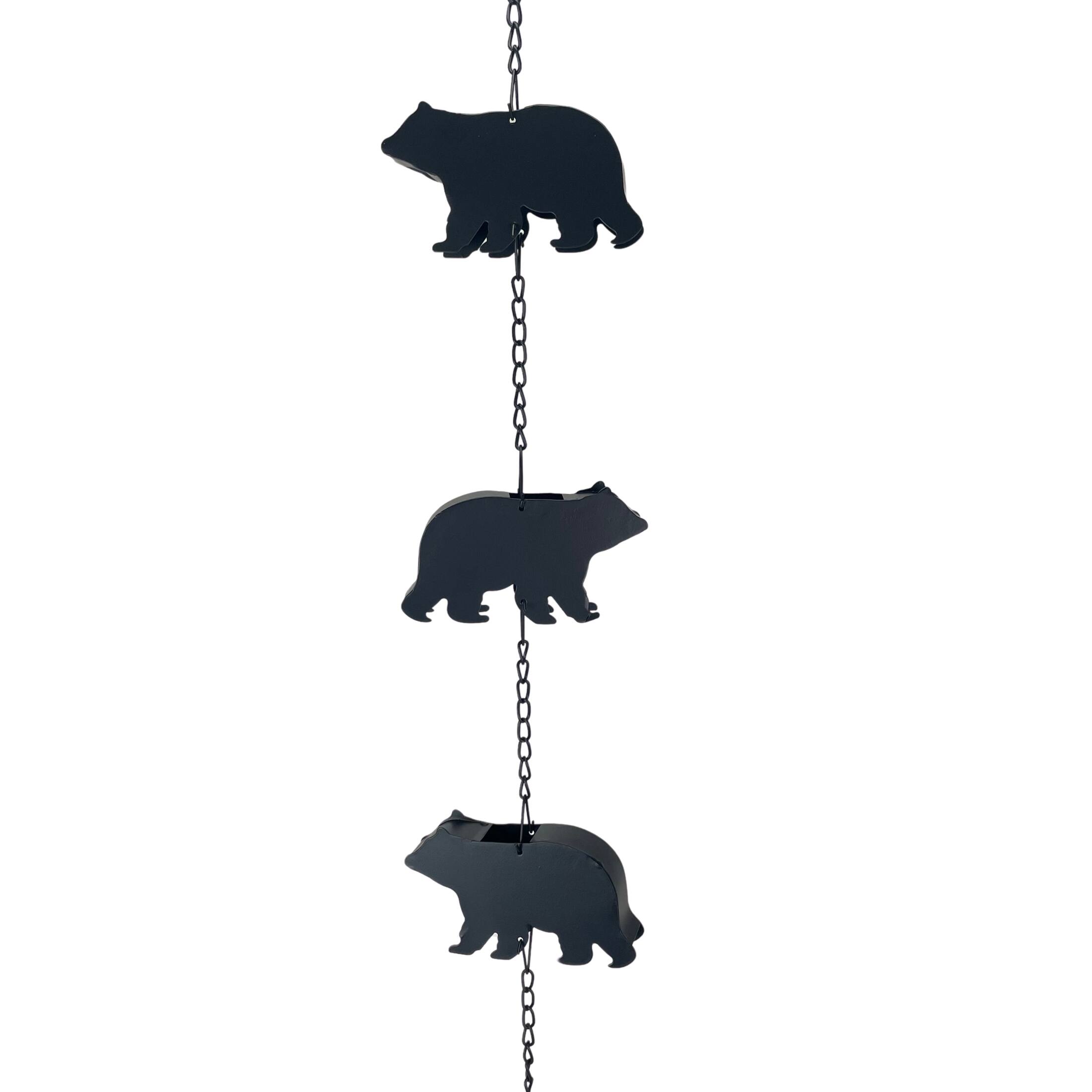 Alt View 1. Things2Die4 - Black Bear Rain Chain - 75" Long with 8 3D Bear Designs, Weighted Bell - Black.