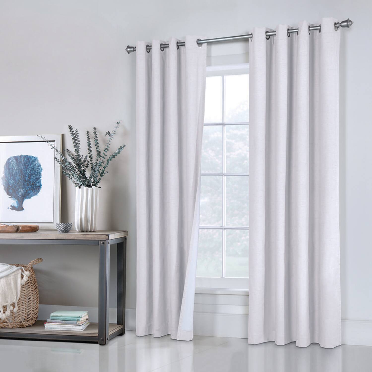 Angle. Commonwealth Home Fashions - Commonwealth Lindsey Back Tab Curtain Panel - 52" x 84" White - White.