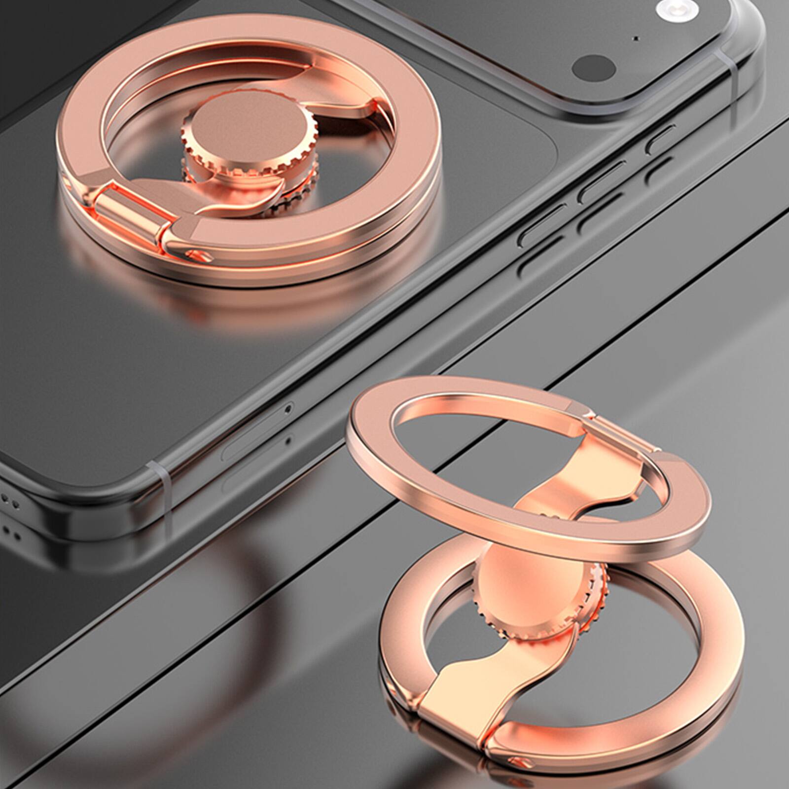 Alt View 8. UUCOVER - Magnetic Phone Ring Holder Kickstand, Rotating Dual-Axis Foldable Stand Grip Fingertip Car Mount Compatible with MagSafe - Rosegold.