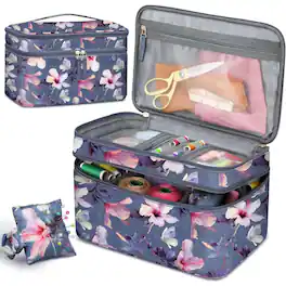 Kitcheniva - Portable Sewing Organizer Case Double-Layer Sewing Accessories Storage Carrying Bag Blooming Hibiscus - Multicolor