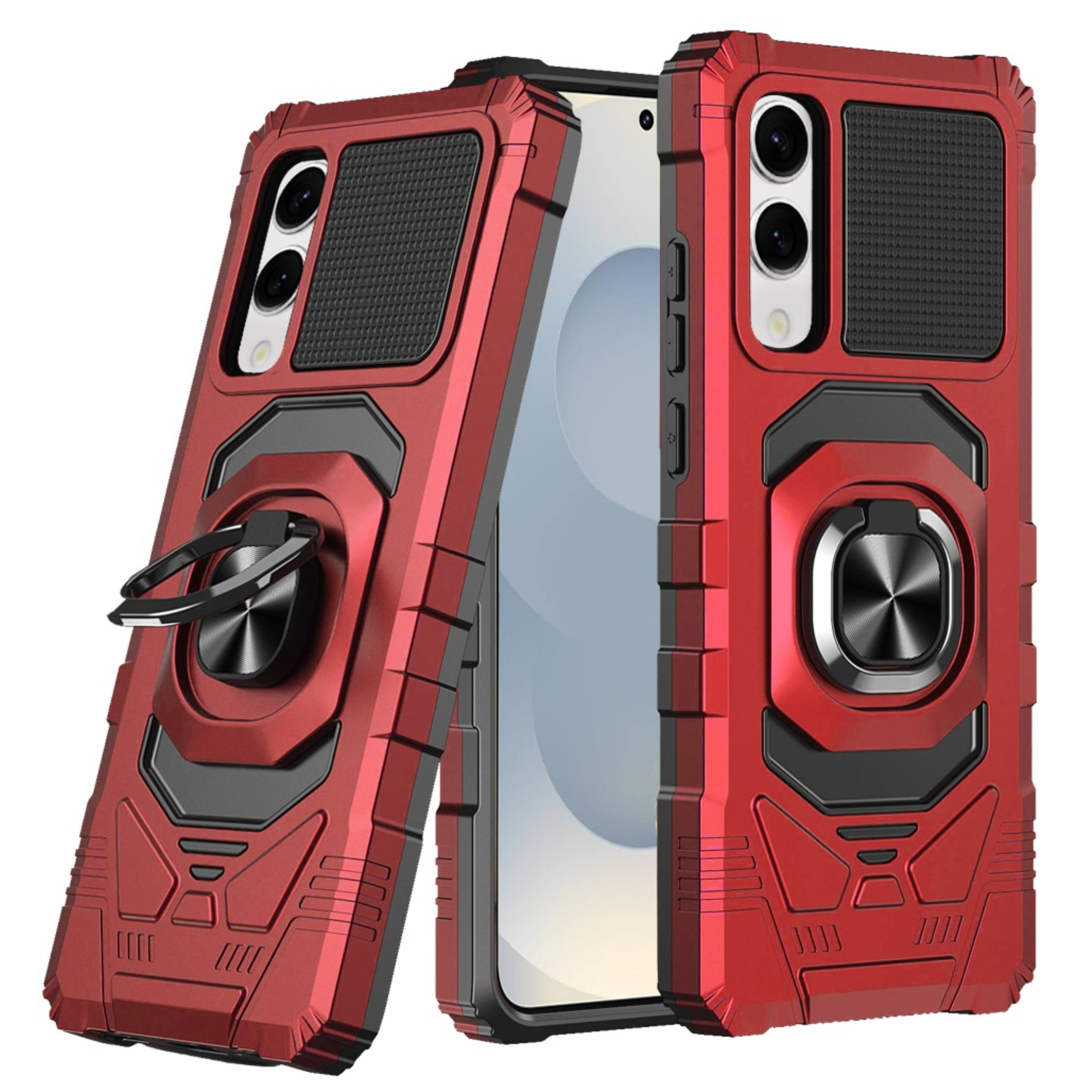 Front. Kitcheniva - Shockproof Dual Layer RingStand Hybrid Plus Tempered Glass For Samsung S25 Edge Red - Red.