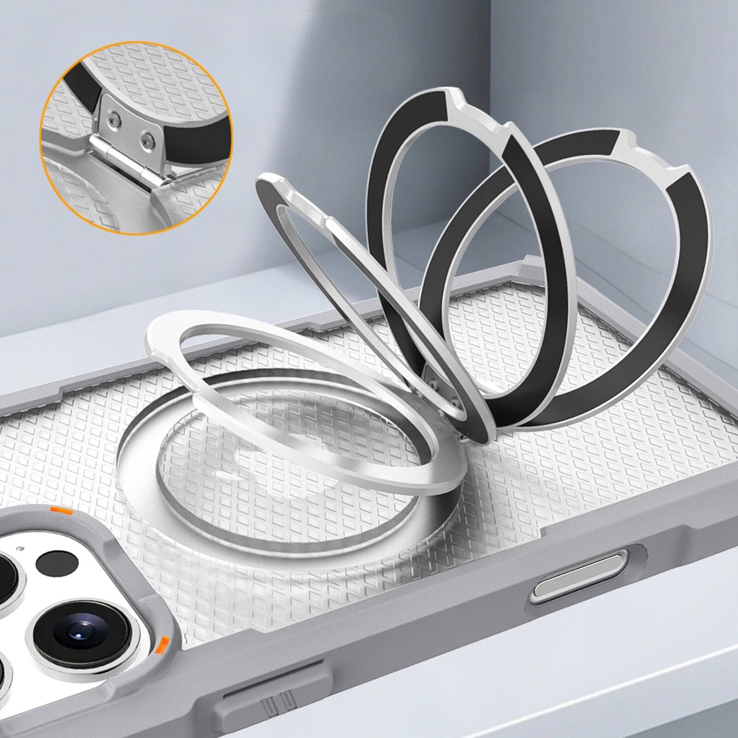 Left. Stock Preferred - iPhone 17 Pro Max MagSafe Ring Stand Case – Shockproof Matte Cover - Gray.