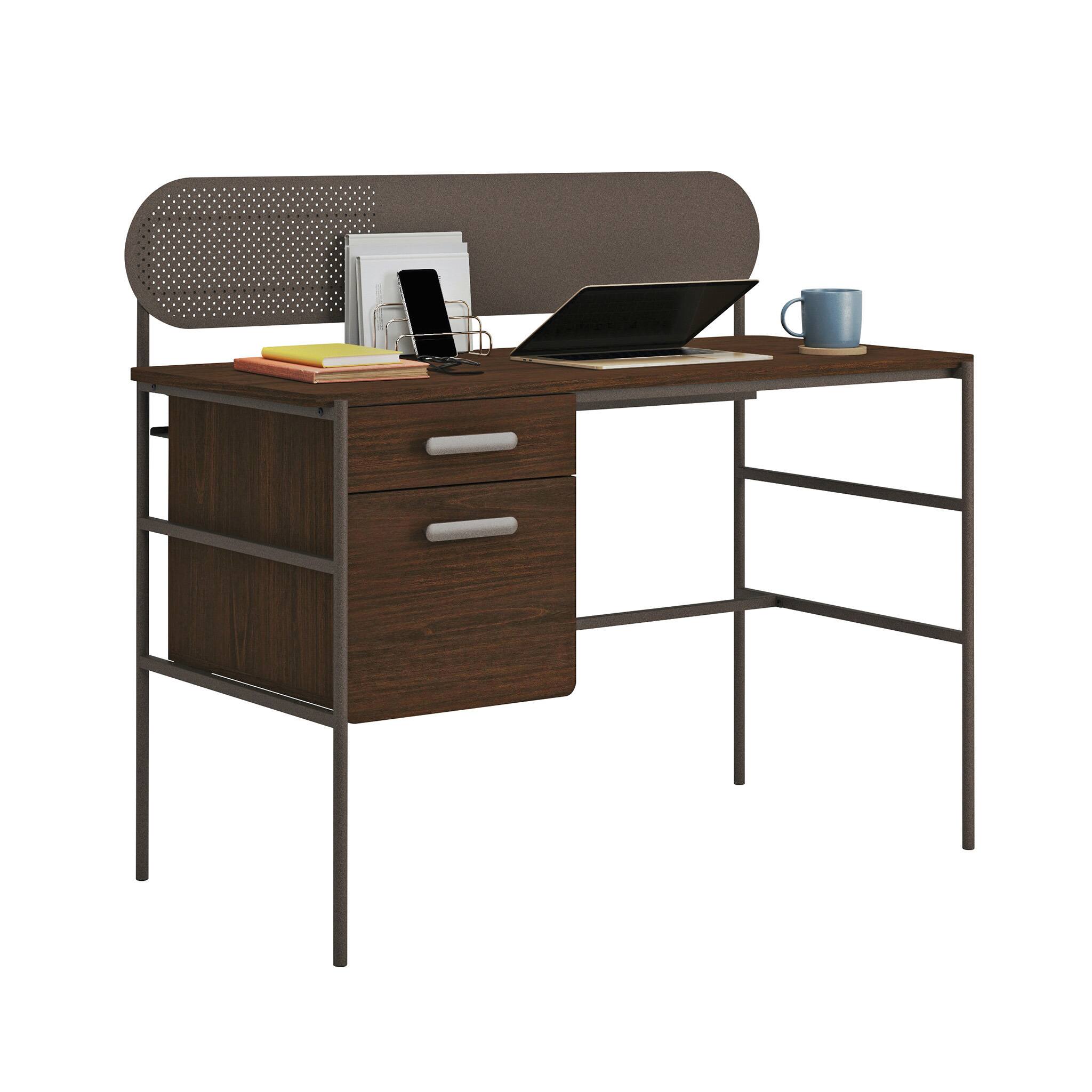 Alt View 1. Spaco - Compact Computer Desk, 2 File Drawers, Safety Interlock, Oak Metal Frame - Brown.
