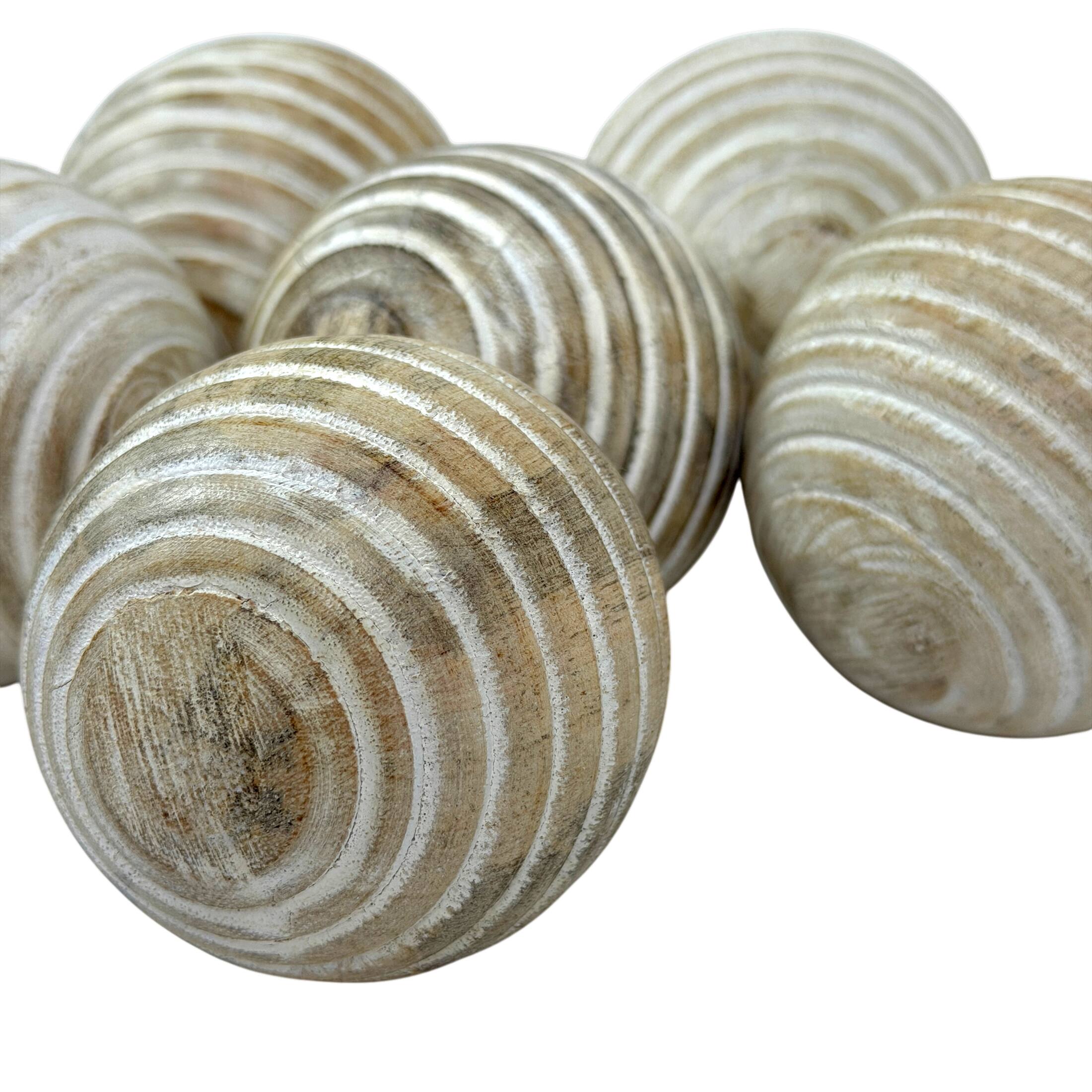 Alt View 2. PD Home & Garden - Set of 6 Whitewashed Wood Decorative Orbs 3 Inch Ridged Striped Bowl Fillers - White.