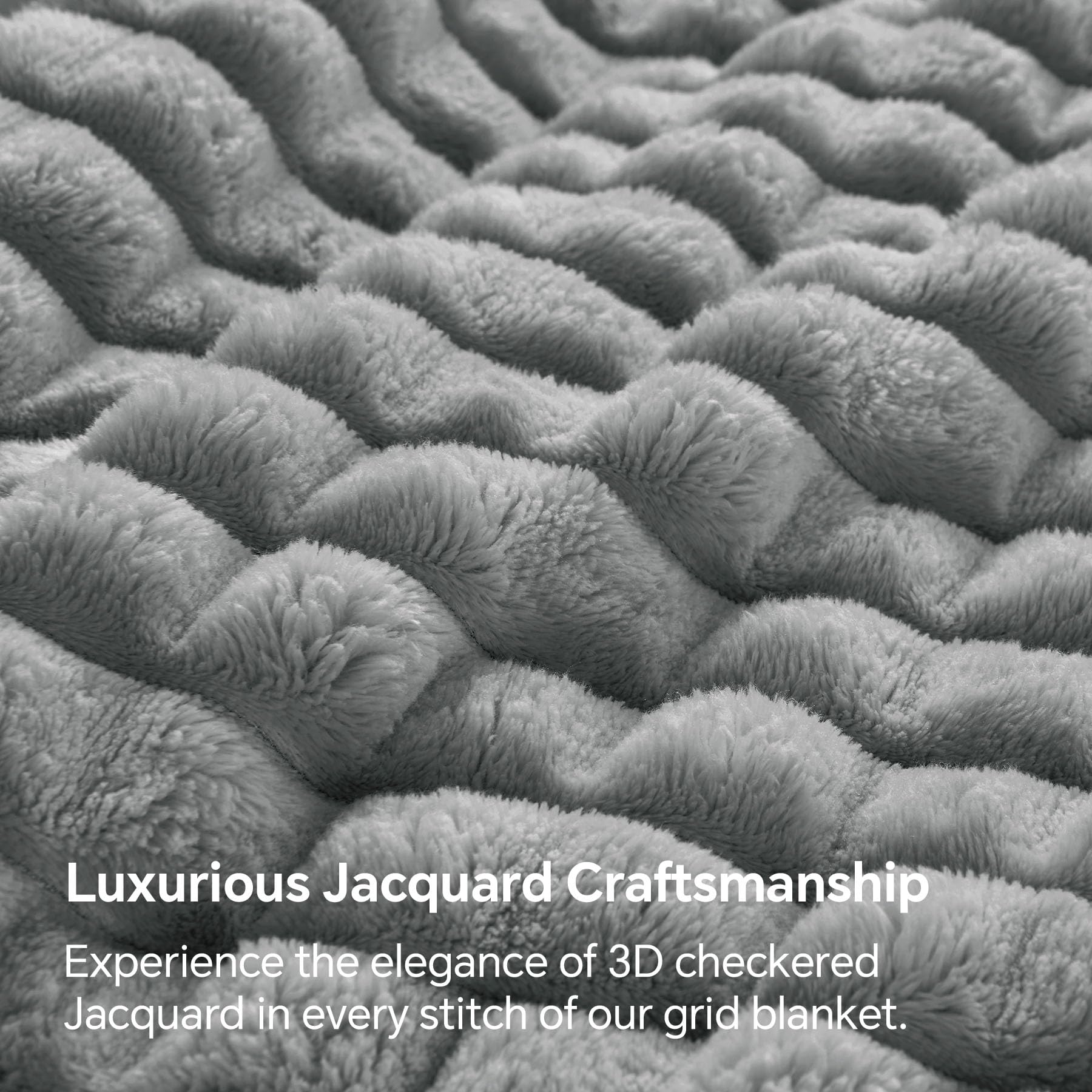 Luxurious Jacquard Craftsmanship  
Experience the elegance of 3D checkered Jacquard in every stitch of our grid blanket.