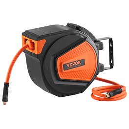 VEVOR - Retractable Air Hose Reel, 3/8 IN x 50 FT Hybrid Air Hose Max 300PSI, Air Compressor Hose Reel with 5 In Lead in - Orange + Black