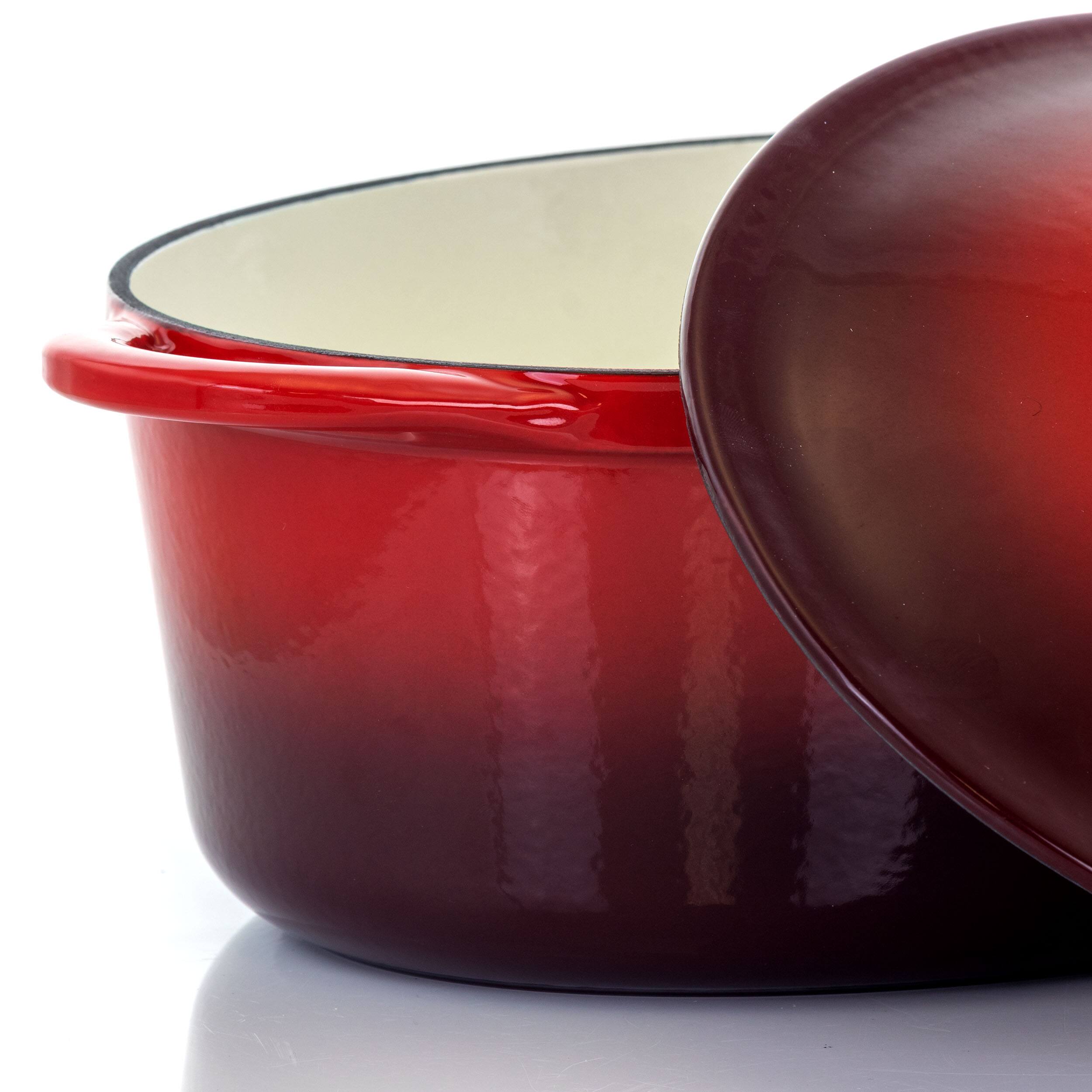 Alt View 5. MegaChef - MegaChef 7 Quarts Oval Enameled Cast Iron Casserole in Red - Red.