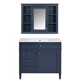 Boyel Living - 36 Inch Modern Bathroom Vanity Set with Medicine Cabinet Ceramic Sink - Blue