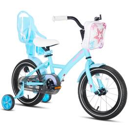 JOYSTAR - Zinnia 16" Kids Bike for Ages 4-7 Girls, Children's Bicycle with Training Wheels & Doll Seat - Blue