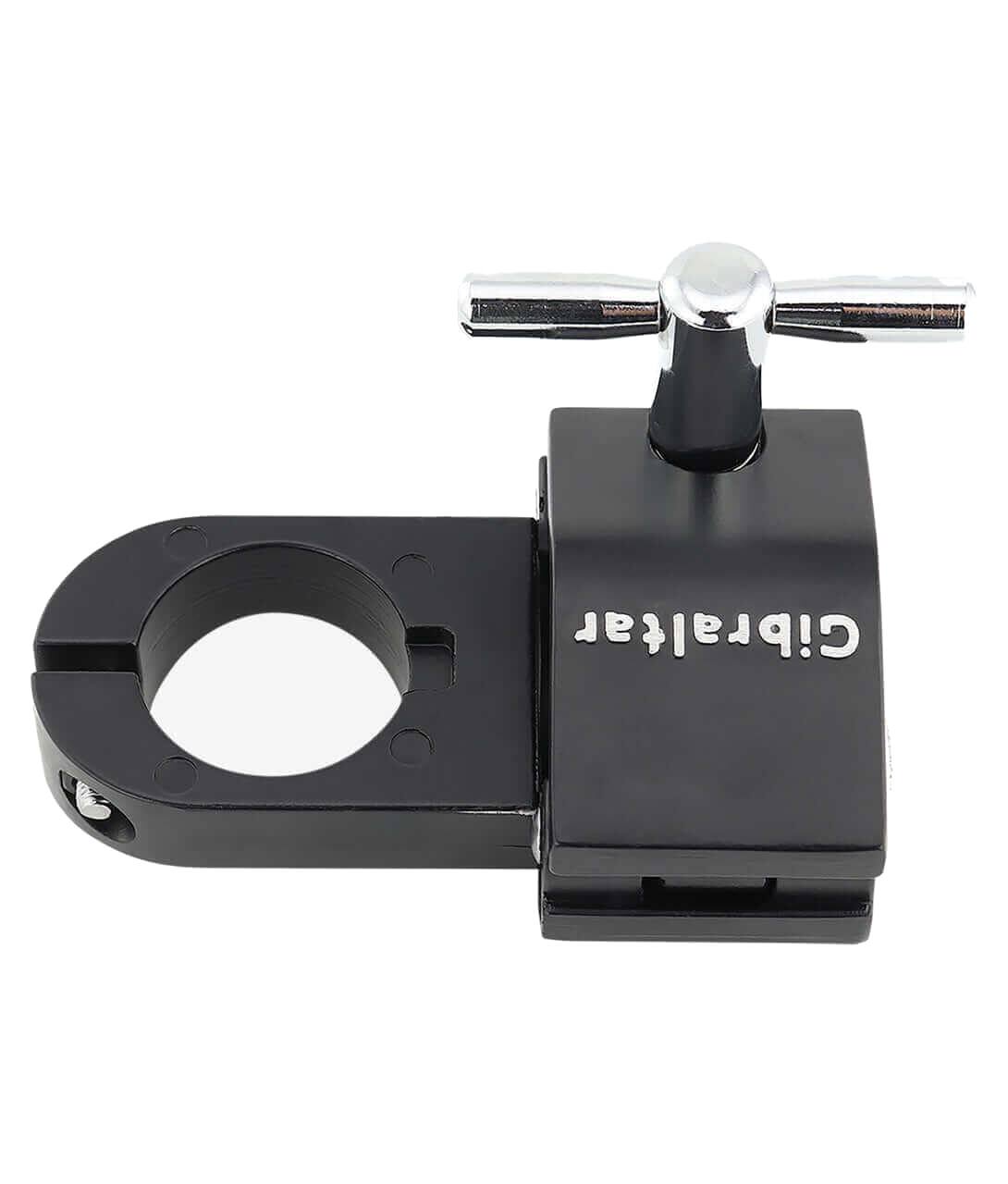 Left. Gibraltar Hardware - Road Series 1.5" Stackable Inline Drum Rack Clamp, Adjustable 180-Degree Pivot for Horizontal & Vertical Bar Connection.
