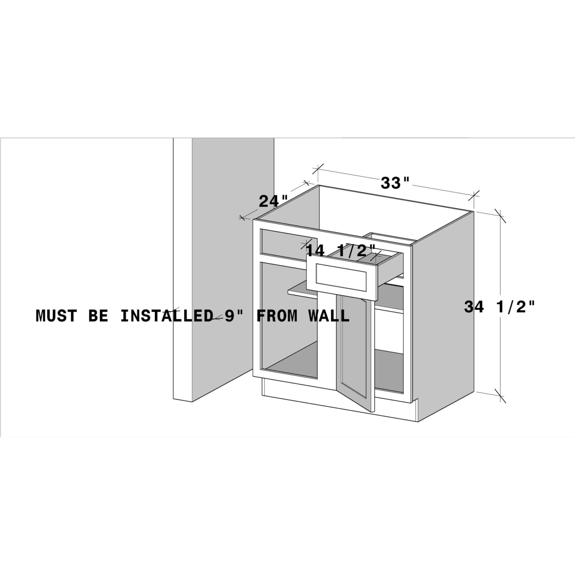 24" x 33" x 14 1/2" MUST BE INSTALLED 9" FROM WALL 34 1/2"
