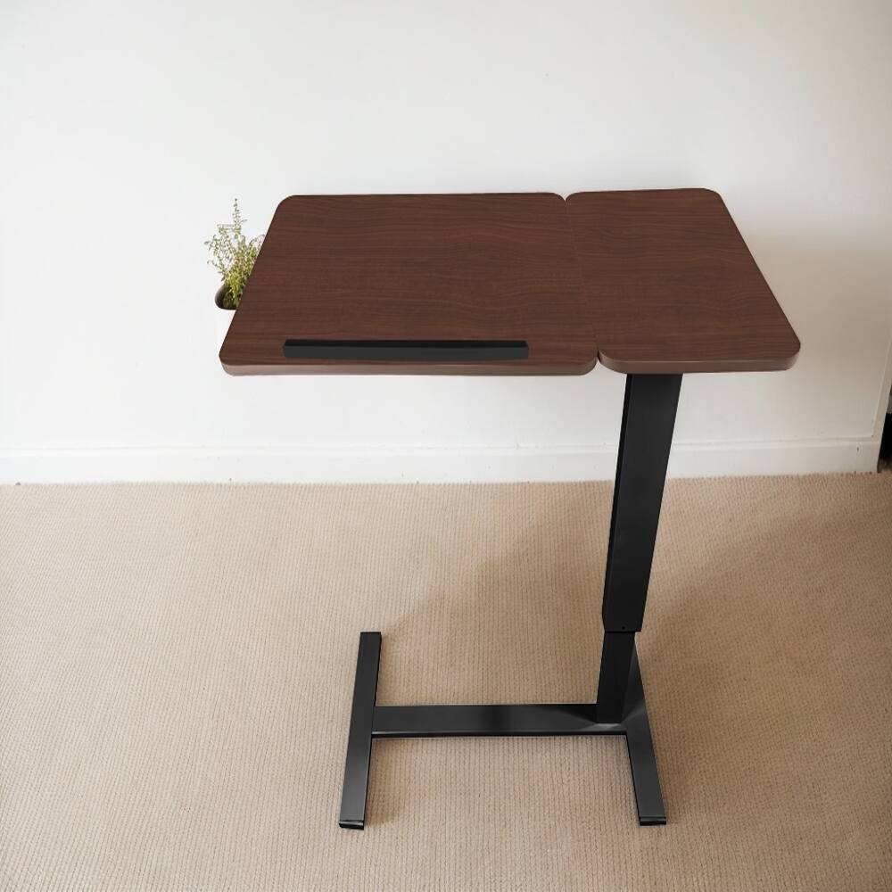 Alt View 10. Loheer - Loheer Walnut Overbed Table Rolling Laptop Stand Adjustable Height Bedside Desk with Hidden Wheels Tilting Tray for Sofa - Walnut.