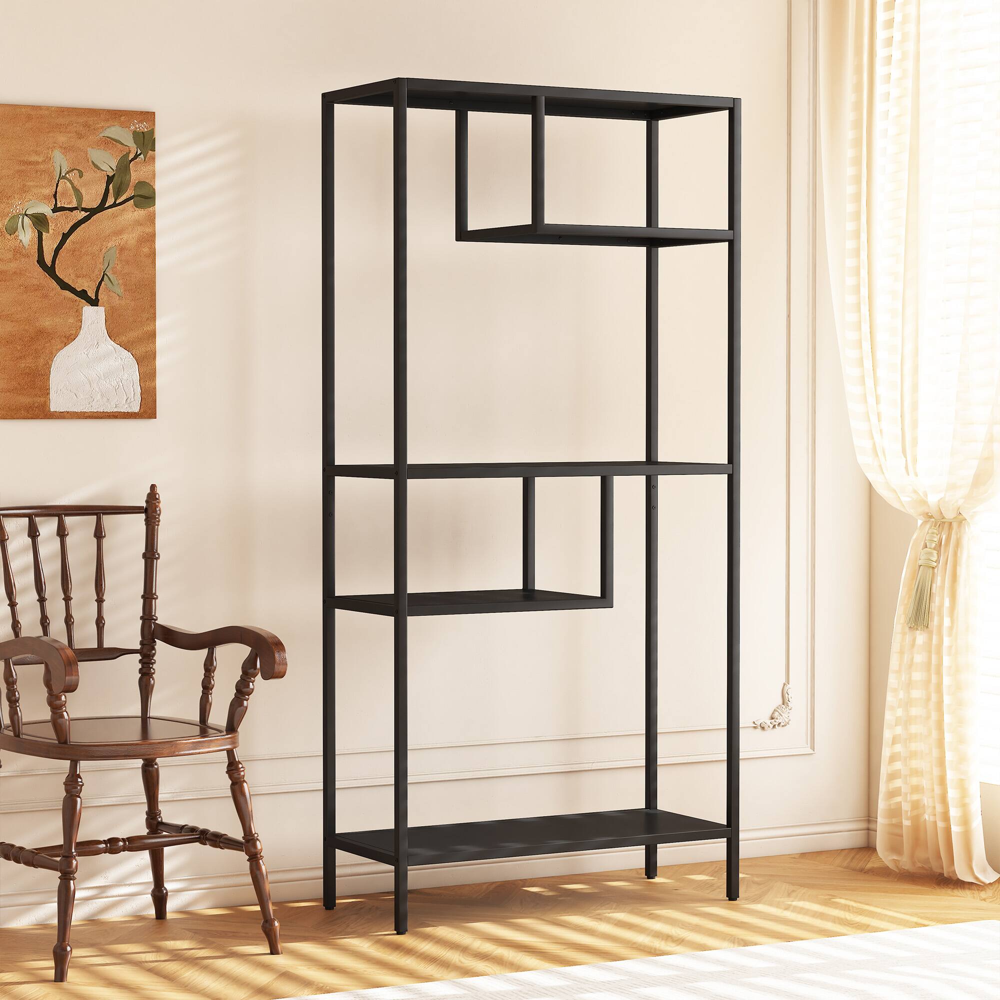 Left. Lirago - 4-Tier Metal Storage Shelves Heavy-Duty Freestanding Shelving Units ( 70.8-in H x 33.46-in W x 13.78-in D ) - Black.