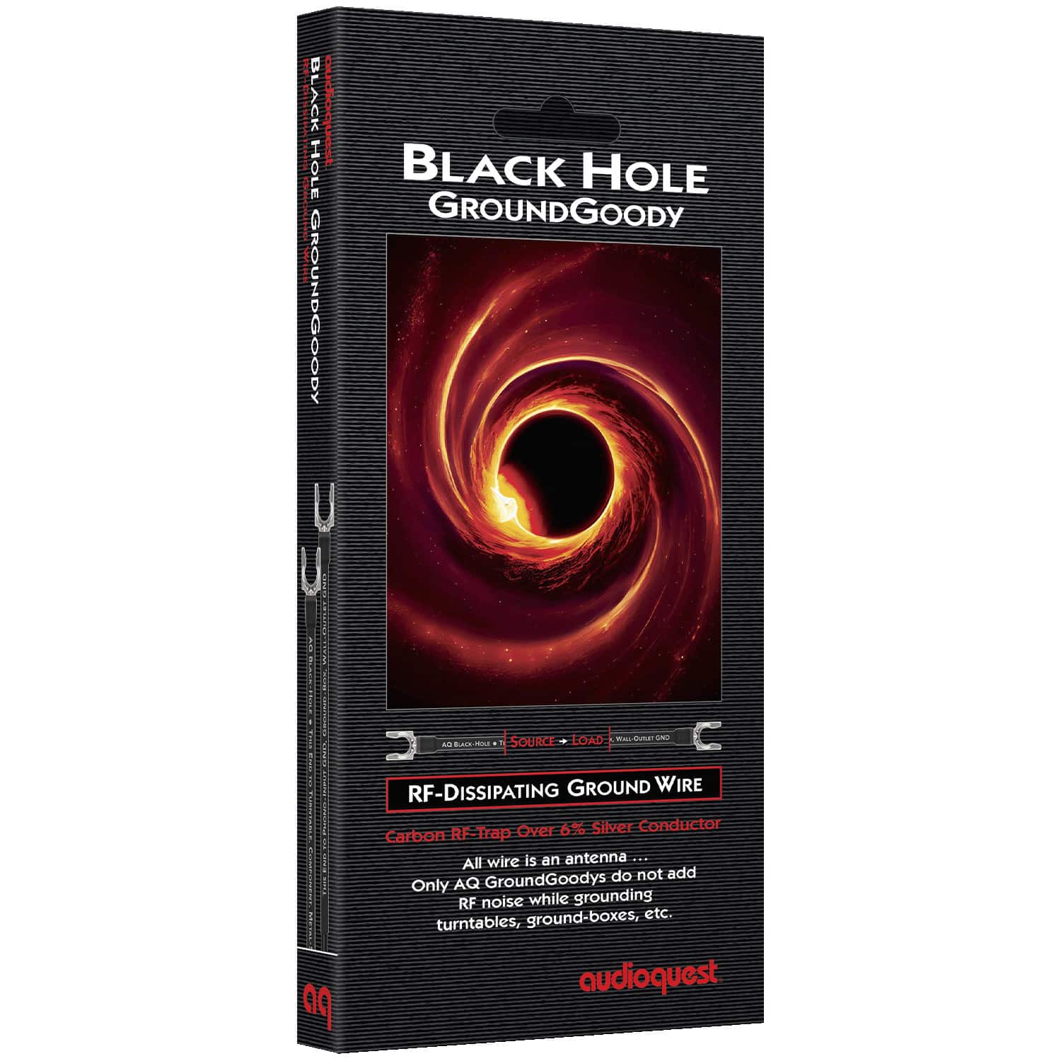 Black Hole GroundGoody D-EAIEA a - - . SOURCE - LOAD aL mALCRE C RF-DISSIPATING GROUND WIRE Over 6% Silver Conductor Carbon RF-Trap All wire is an antenna... do not add Only AQ GroundGoodys RF noise while grounding ground-boxes, etc. turntables, 00 audioquest