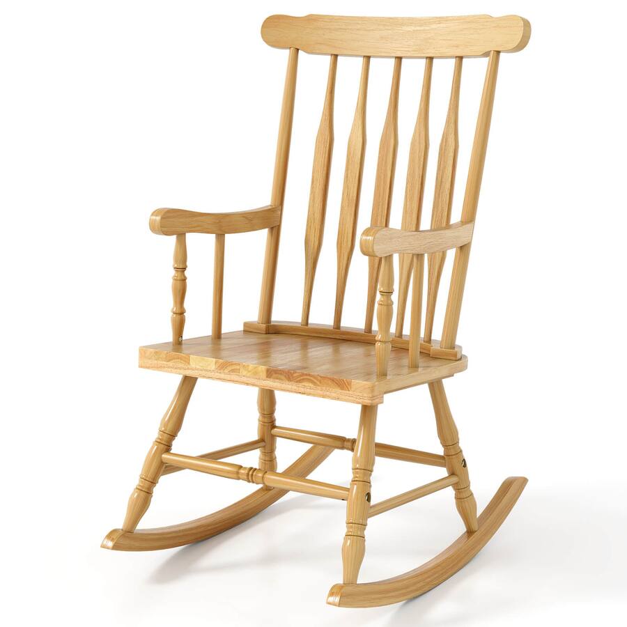 Costway Solid Wood Rocking Chair Porch Rocker Indoor Outdoor Seat ...