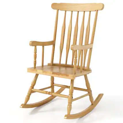 Front. Costway - Costway Solid Wood Rocking Chair Porch Rocker Indoor Outdoor Seat Glossy Finish - Natural.