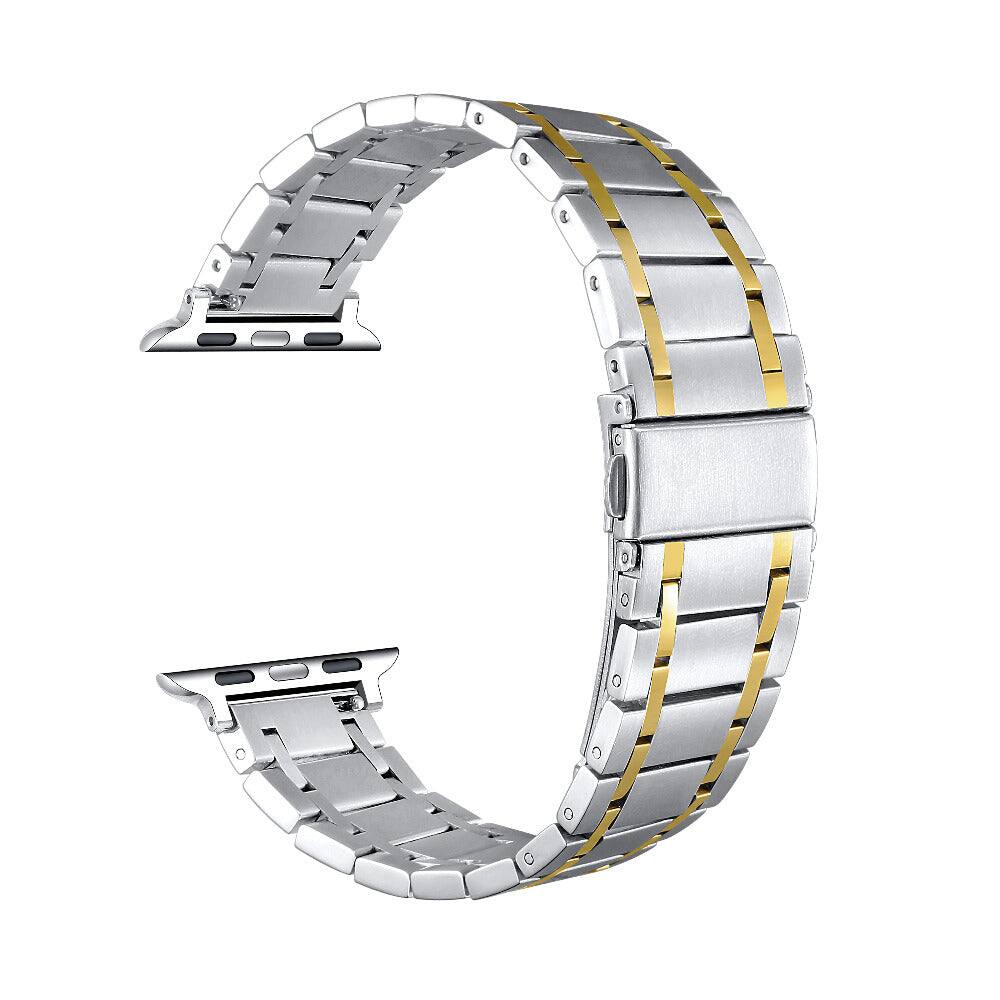 Angle. Posh Tech - Juno Stainless Steel Band for Apple Watch - Silver/Gold.
