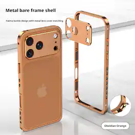 Dteck - Aluminum Bumper Case for Apple iPhone 17 Pro with Independent Camera Protector, Slim Shockproof Metal Phone Cover - Orangeblack