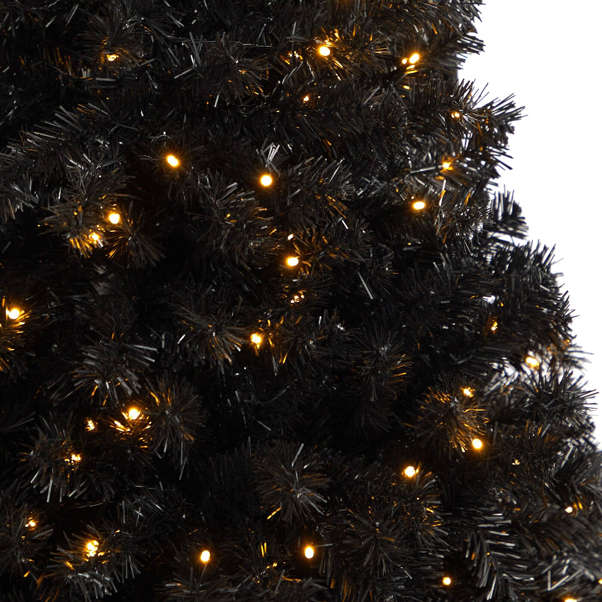Left. BreeBe - 4' Black Artificial Christmas Tree with 170 Clear LED Lights - Black.