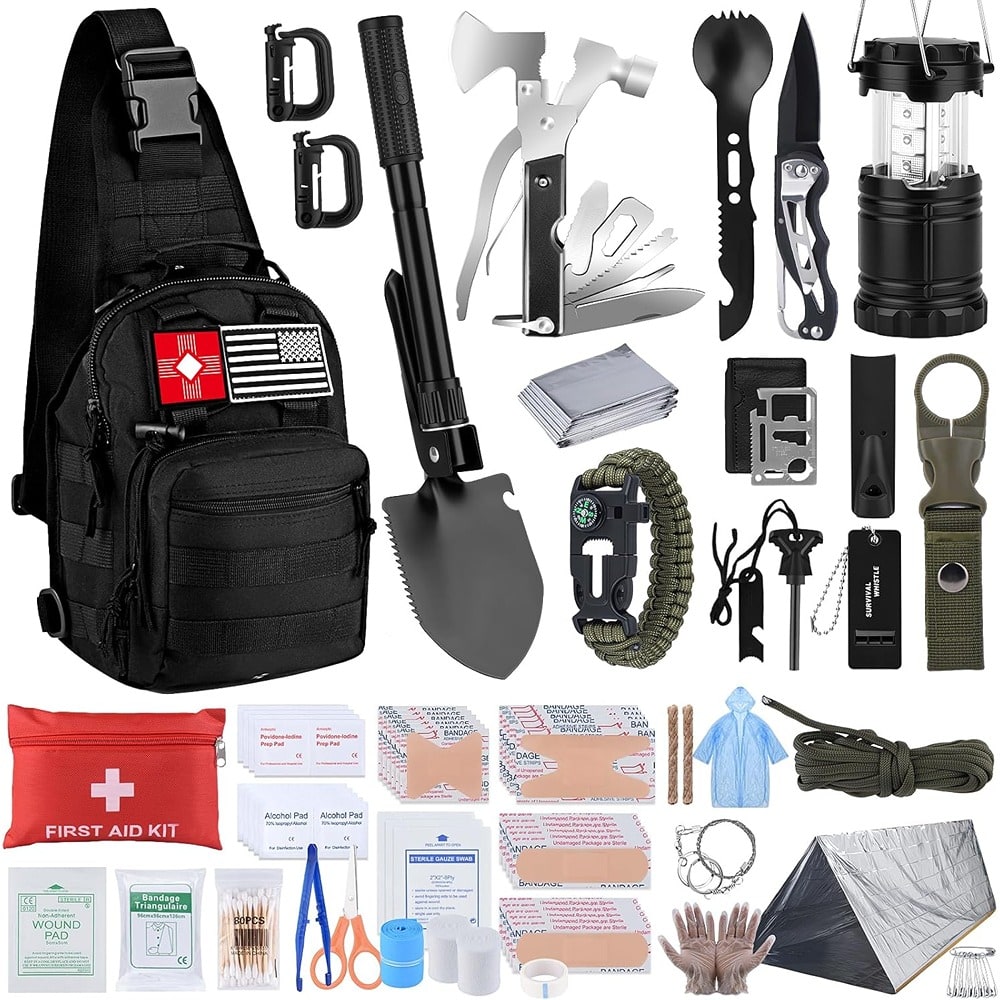 PARKER SLATER - 251 PCS Survival Kit, First Aid, Crossbody Bag, Emergency Gear, Hiking, Outdoor Adventure - Black