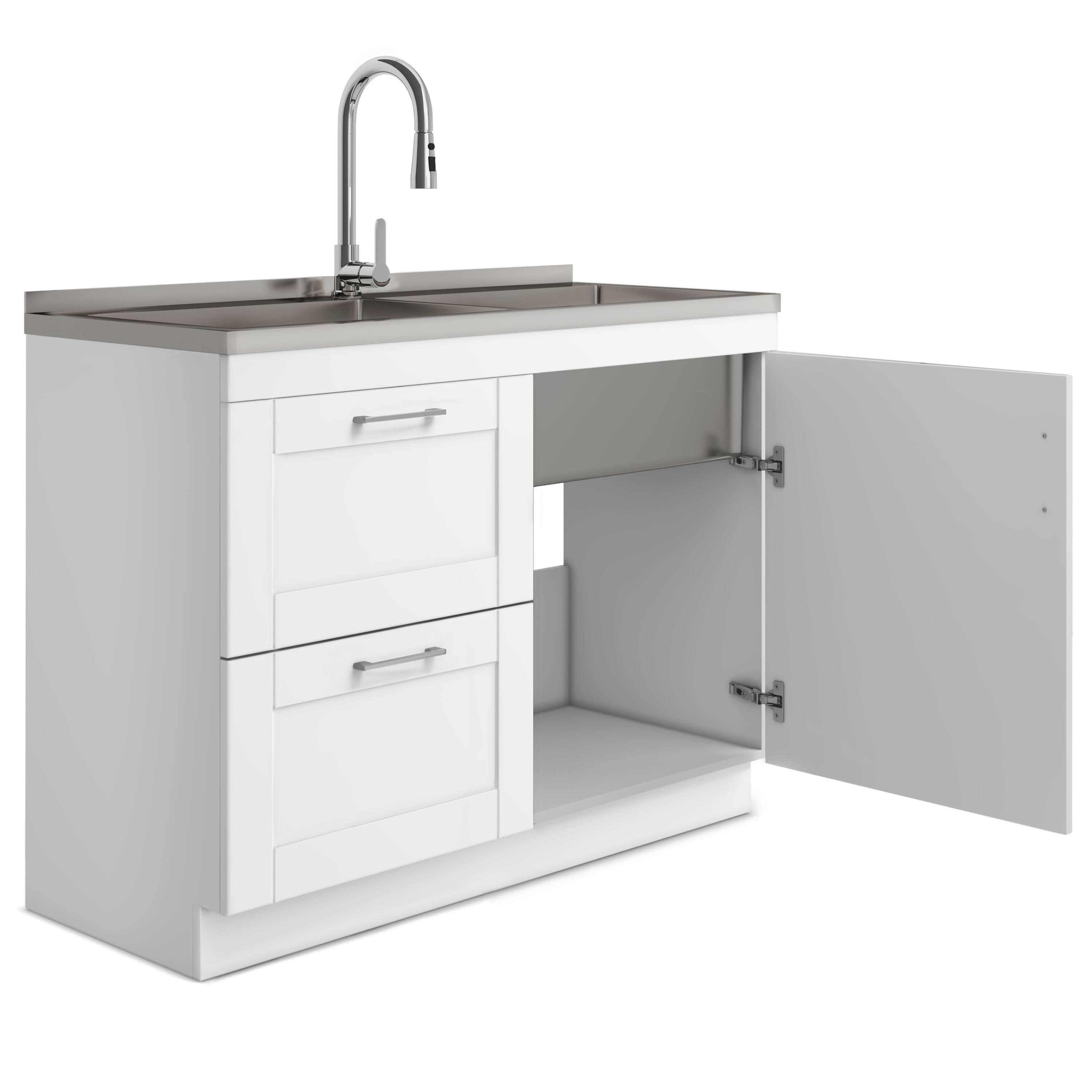 Left. Simpli Home - Modern Wide Shaker  All-in-One 46-inch Utility Sink & Cabinet - Pure White.