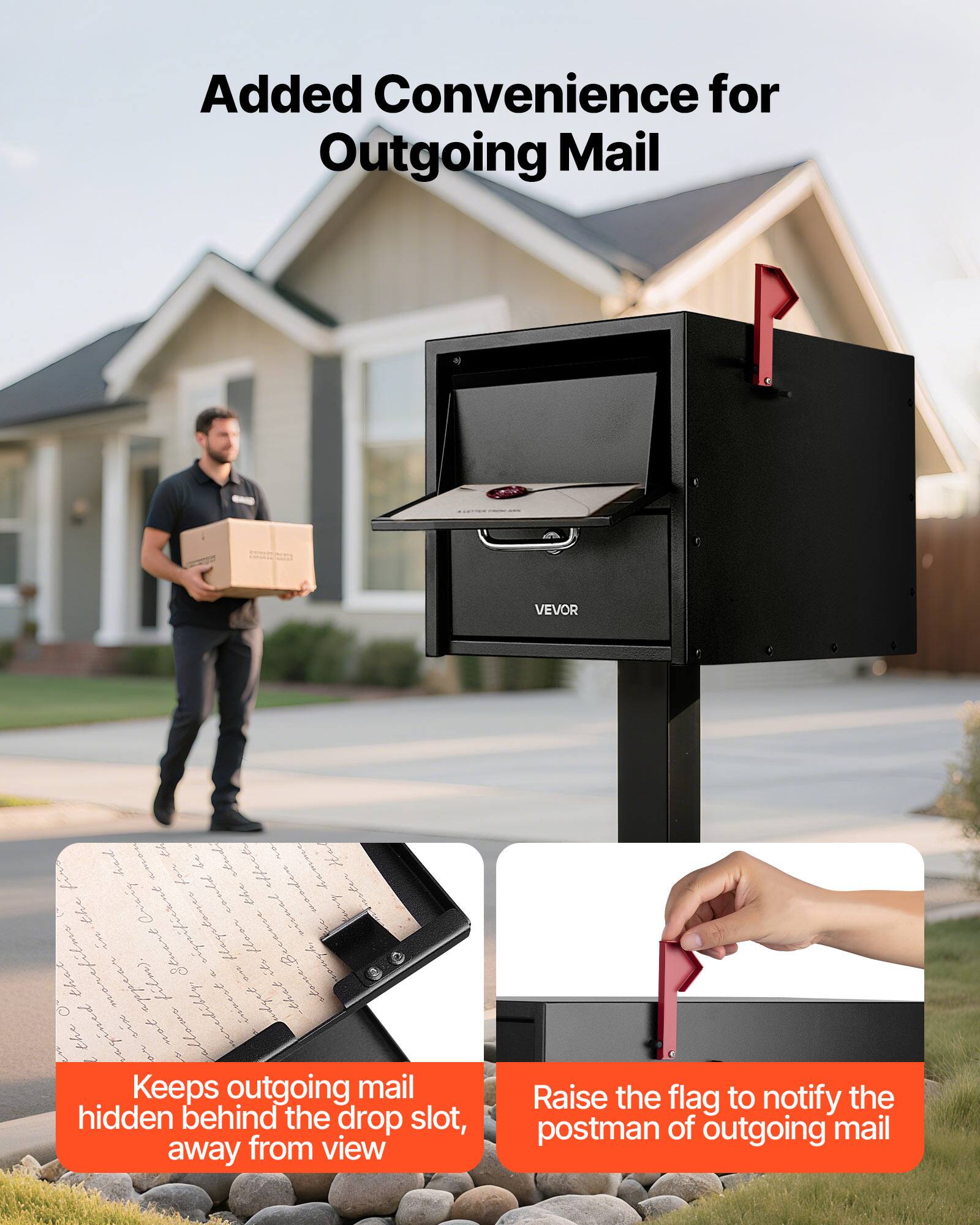 Added Convenience for Outgoing Mail

- Keeps outgoing mail hidden behind the drop slot, away from view
- Raise the flag to notify the postman of outgoing mail