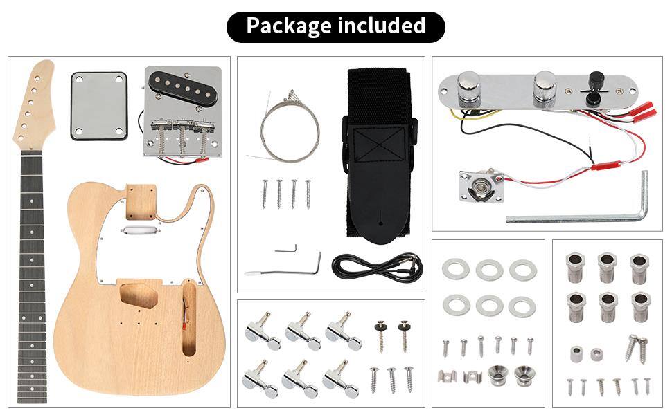 Package included

- Guitar body
- Guitar neck
- Bridge
- Pickups
- Wiring harness
- Control plate
- Volume and tone knobs
- Output jack
- Strap
- Tuning pegs
- Screws and hardware
- Grommets
- Knurled knobs
- Knurled caps
- Knurled bushings
- Knurled washers
- Knurled nuts
- Knurled screws
- Knurled spacers
- Knurled bushings
- Knurled washers
- Knurled nuts
- Knurled screws