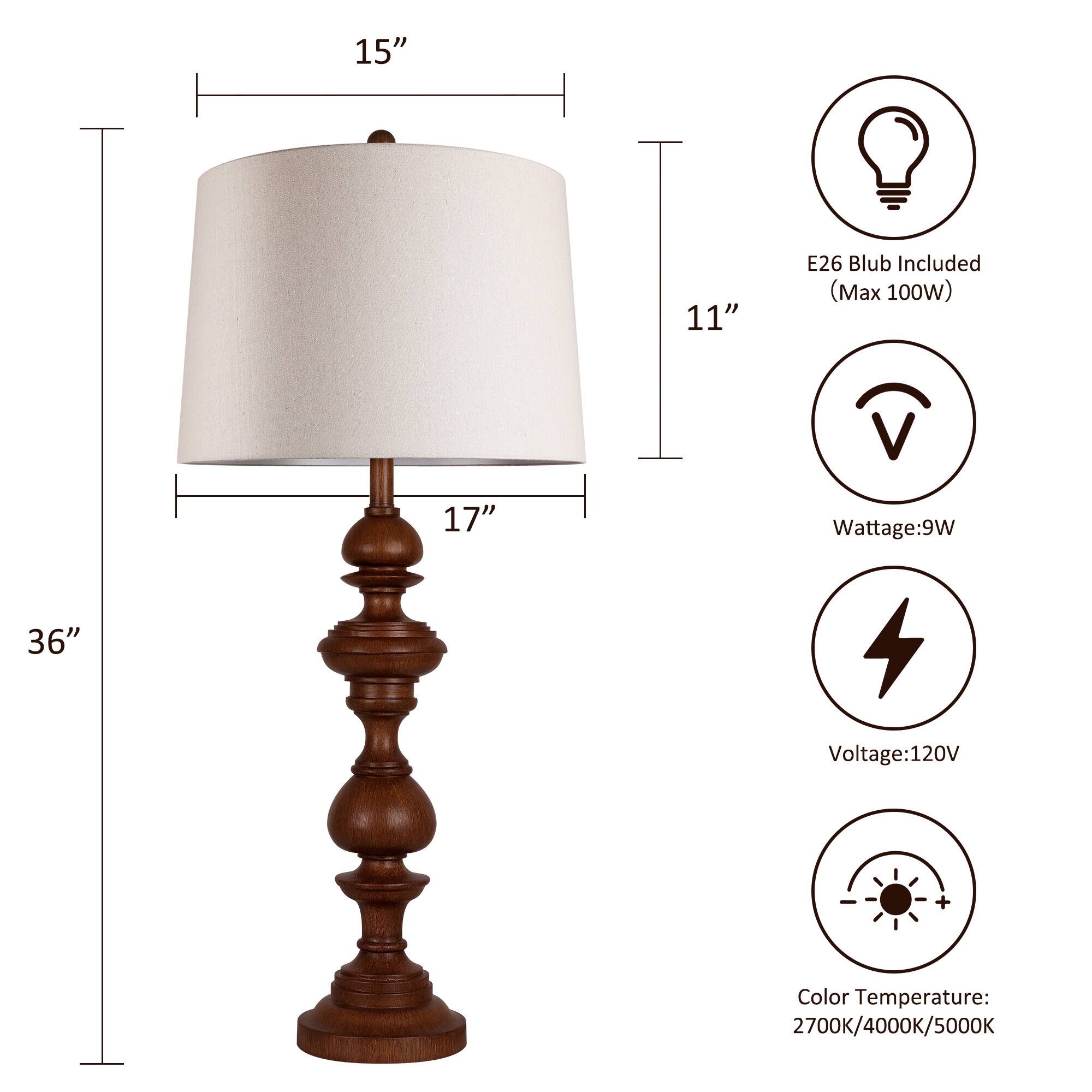 15"  
11"  
E26 Bulb Included (Max 100W)  
17"  
Wattage: 9W  
36"  
Voltage: 120V  
Color Temperature: 2700K/4000K/5000K