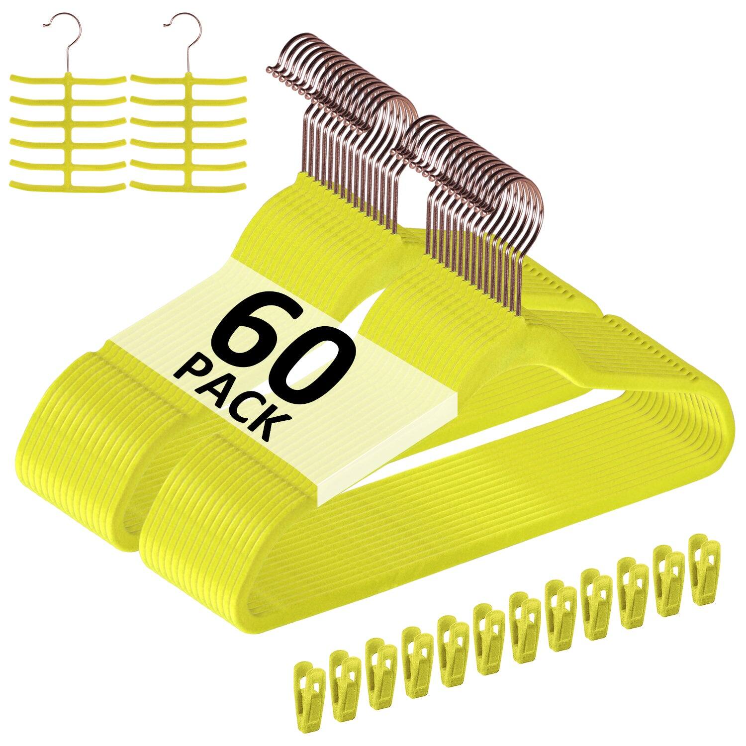 Front. Vecelo - 60Pack Flocking Velvet Non-Slip Hangers– Space Saving Slim Clothes Hangers - Yellow.
