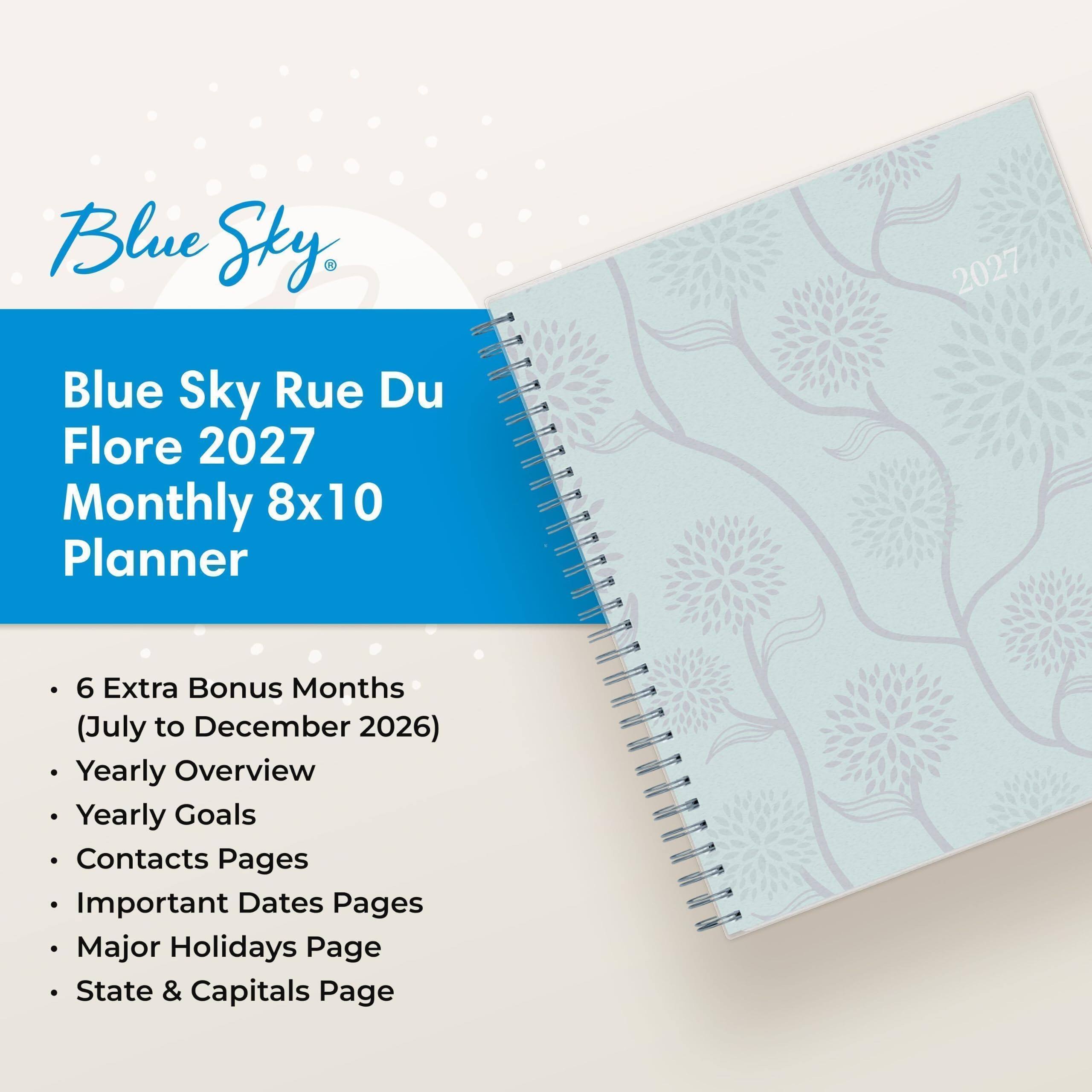 Blue Sky Rue Du Flore 2027 Monthly 8x10 Planner

- 6 Extra Bonus Months (July to December 2026)
- Yearly Overview
- Yearly Goals
- Contacts Pages
- Important Dates Pages
- Major Holidays Page
- State & Capitals Page