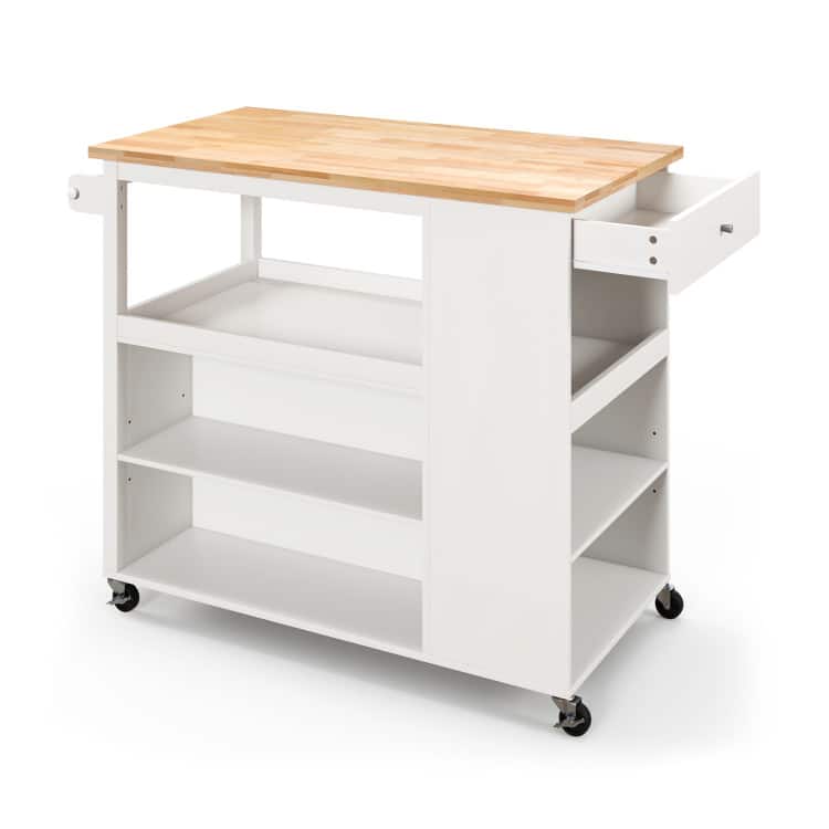 SlickBlue - Kitchen Trolley Cart with Wheels, Open Shelves, and Convenient Drawer - White