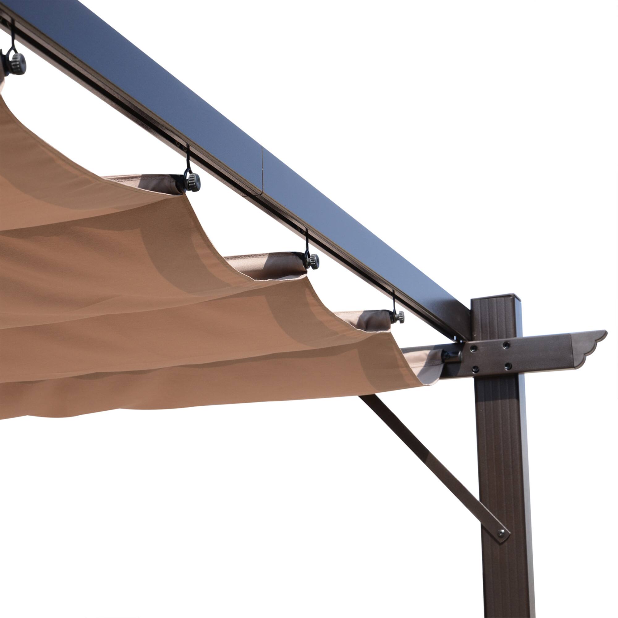 Alt View 4. Outsunny - 10' x 13' Aluminum Patio Pergola with Retractable Pergola Canopy, Backyard Shade Shelter for Porch - Brown.