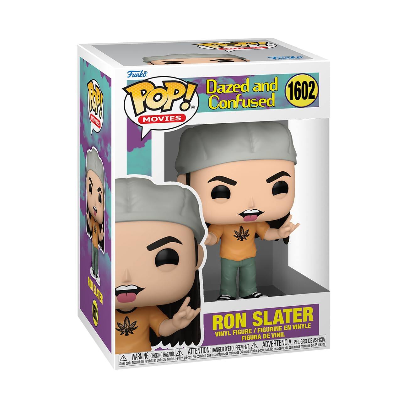 Fn! ToEa Funko Dazed and 1602 POP! Confused MOVIES K SE RON SLATER VINYLE FIGURINE EN FIGURE / VINYL DE VINIL FIGURA DE ASFIA ADVERTENCIA: PELIGRO neses, A atos menore dE 3 ATTENTION: DANGER I TOUFFEMENT Partes pequeres N e adecuado SE noirs a X nos HAZARO a anferts de WARNING: CHOKING Pytiltes pieces - convient 30 chien under 3 norths T subbe i Snal J
