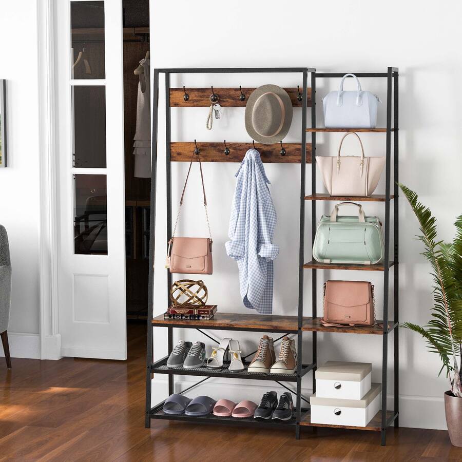 Costway 1 PC 5 In 1 Entryway Coat Rack Storage Shoe Bench Freestanding ...